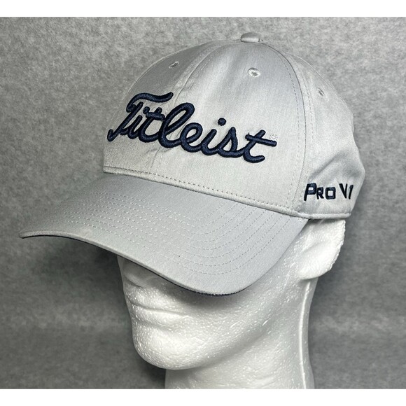 Titleist Pro V1 FJ Foot Joy A-Flex Golf Hat Size S-M Fit Stretch Cap Gray Navy - Picture 3 of 12